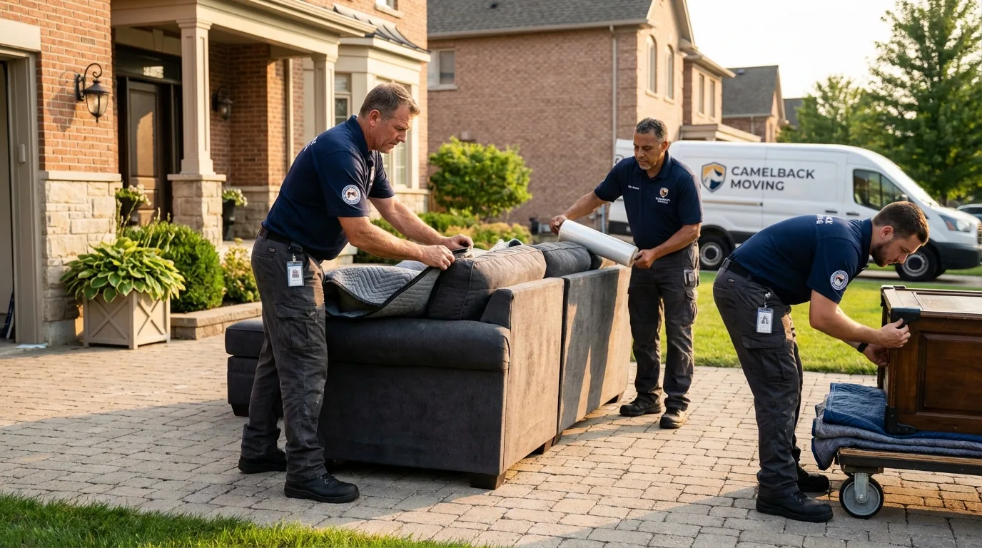 Large estate moving crew wrapping furniture in Harrison, NY